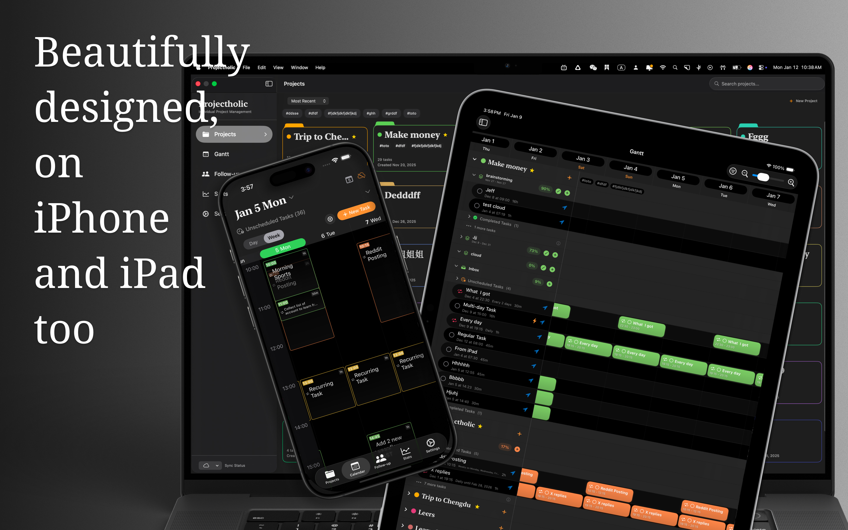 Projectholic running on iPhone, iPad, and Mac